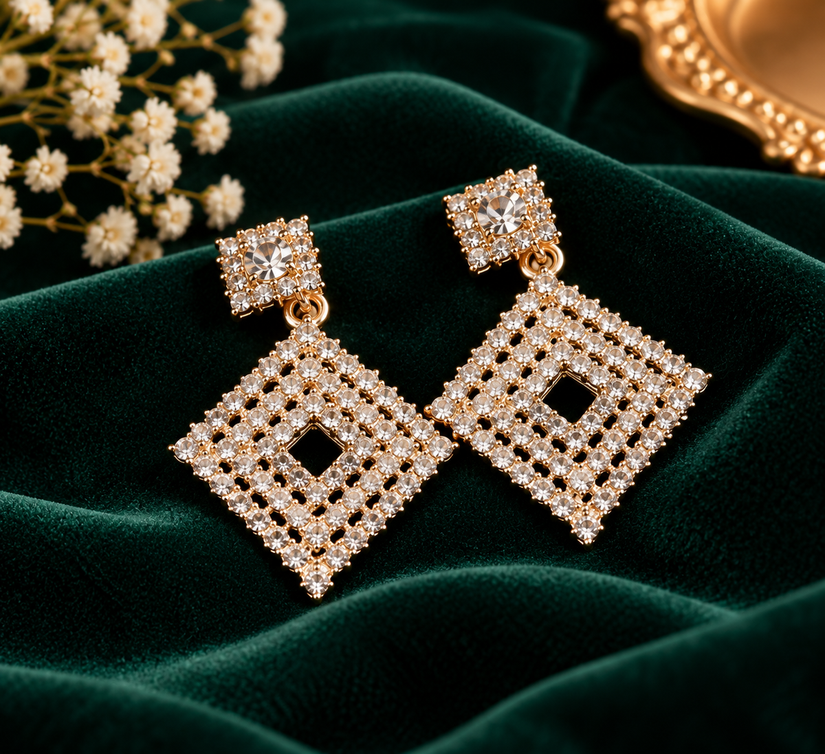Elegant Square Rhinestone Drop Earrings